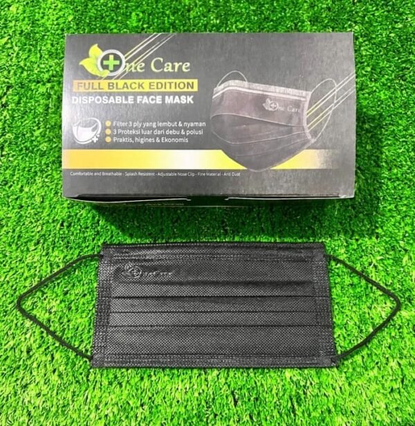 Masker 3ply Hitam One Care isi 50pcs
