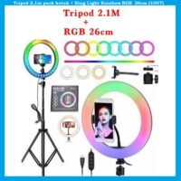 Tripod 2,1m pack kotak + Ring Light Rainbow RGB  26cm (1007)
