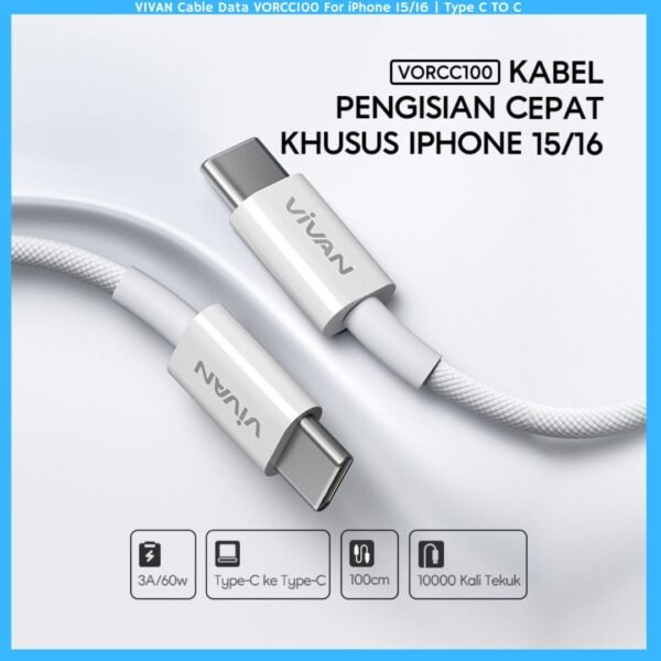 VIVAN Cable Data VORCC100 For iPhone 15/16 | Type C TO C