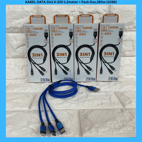 KABEL DATA 3in1 K-220 1.2meter + Pack Dus,280w (1086)