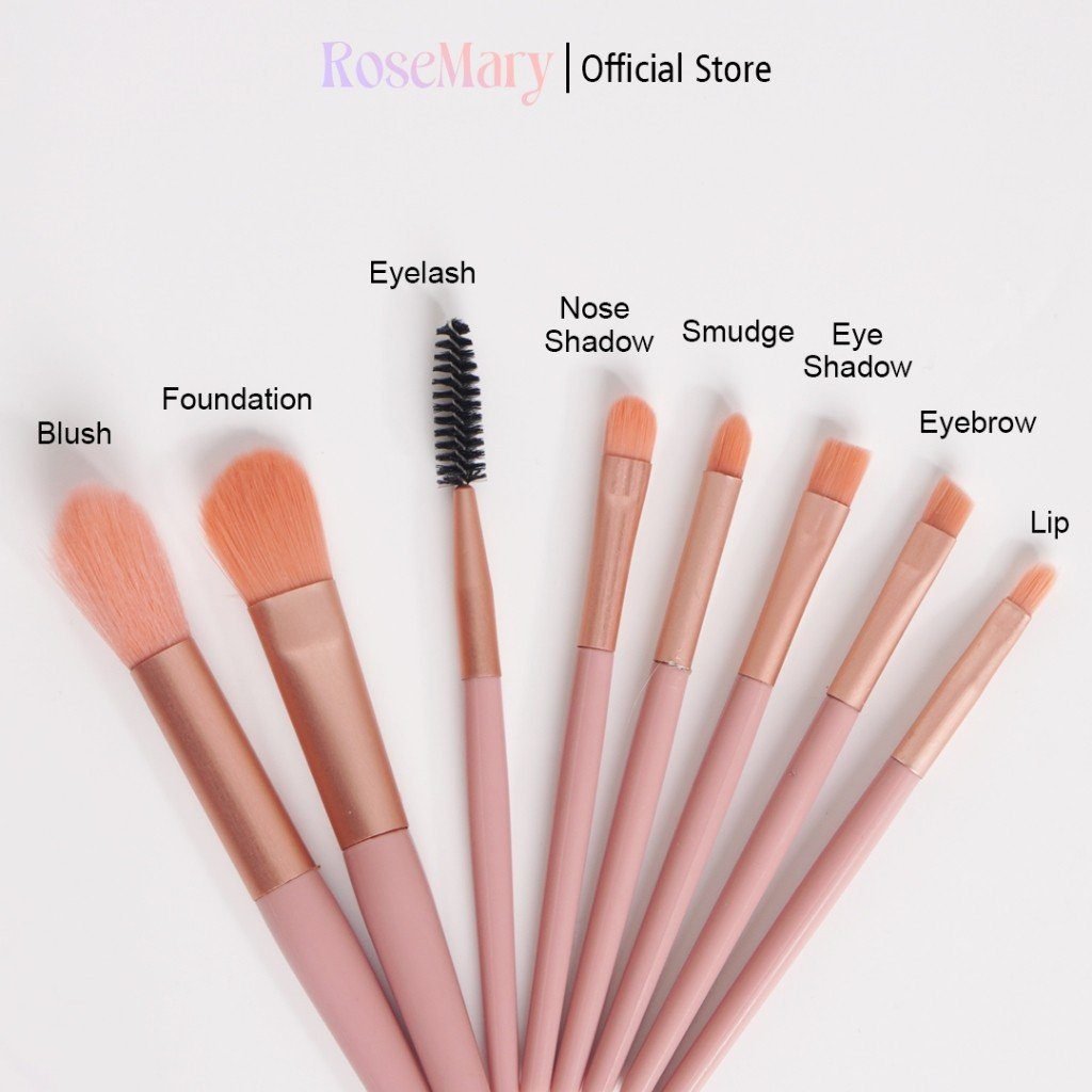 Rosemary Beauty Brush 8 pcs Kuas Make Up Brush Foundation Makeup Kuas Makeup Alat Kecantikan Pouch - Gambar 5