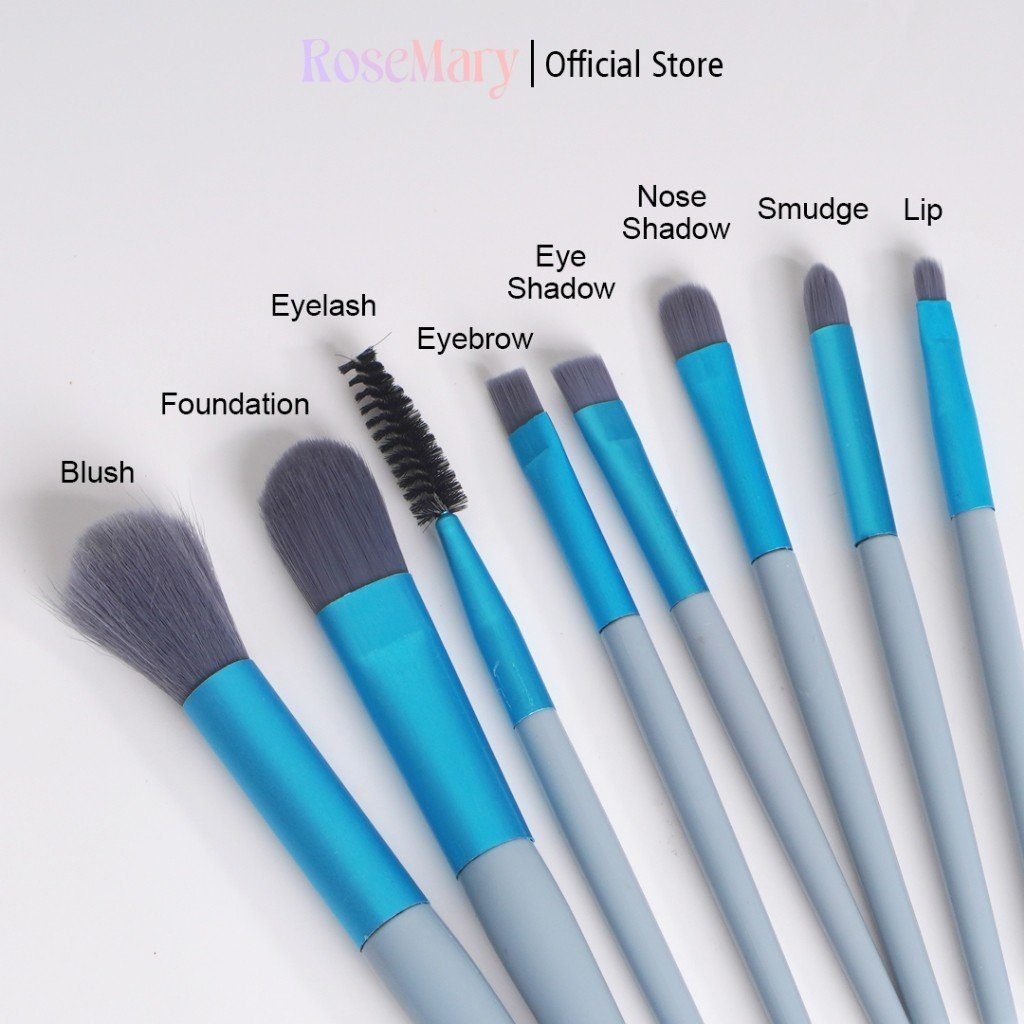 Rosemary Beauty Brush 8 pcs Kuas Make Up Brush Foundation Makeup Kuas Makeup Alat Kecantikan Pouch - Gambar 6