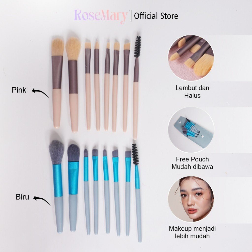 Rosemary Beauty Brush 8 pcs Kuas Make Up Brush Foundation Makeup Kuas Makeup Alat Kecantikan Pouch - Gambar 3