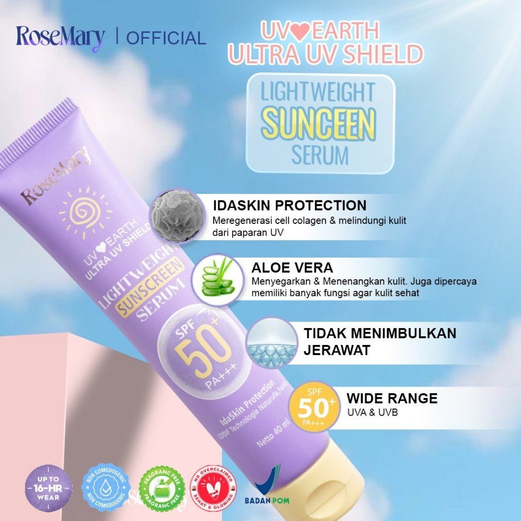 Rosemary LightWeight Sunscreen Serum Spf 50+ PA+++ 40ml Tidak Lengket Ringan Melembabkan Kulit - Gambar 2