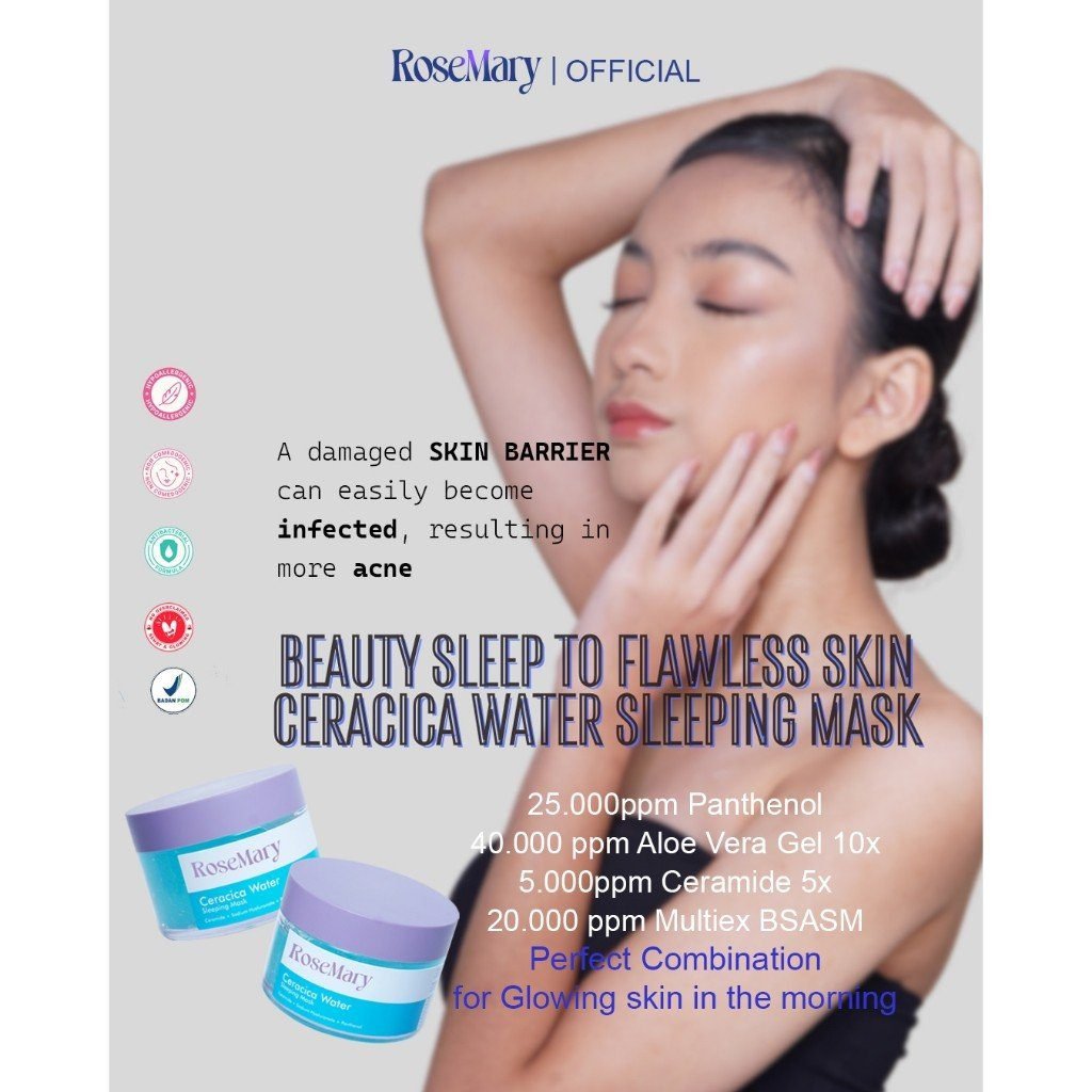 Rosemary Ceracica Water Sleeping Mask Melembabkan Perbaiki Skin Barrier Redakan Iritasi Glowing - Gambar 3