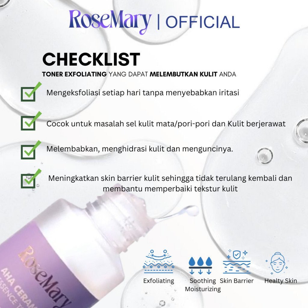 ROSEMARY AHA Ceramide Essence Toner 100 ml | Brightening Toner | Soothing Toner | Barrier toner | Exfoliating toner toner badan face mist hydrating AHA Toner - Gambar 4