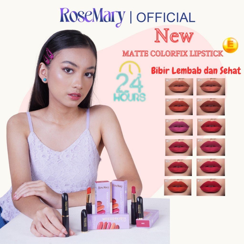 ROSEMARY Matte Colorfix - Lipstik Tahan Lama | Lipstik Matte | Pewarna bibir | Bibir Lembab Color Sensational Ultimatte Lipstick Make Up 2.7gr Lipstick Dengan Formula Ringan & Nyaman