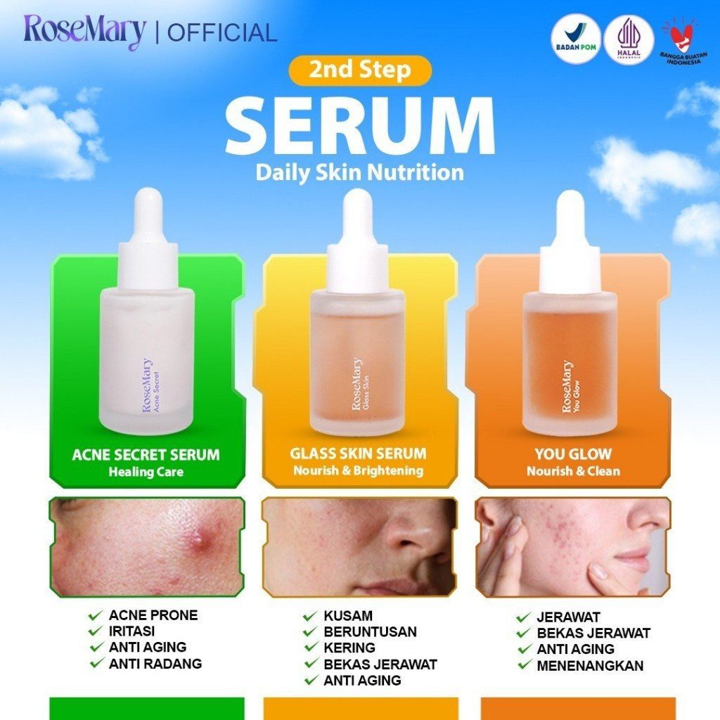 ROSEMARY-3pcs Paket-Skincare Set UV FRIENDLY Serum Moisturizer Gel Toner Sunscreen Day Night Cream BRIGHTENING Noda Hitam Barrier Lembut Acne Anti Aging Kulit Mati Minyak Gatal - Gambar 9