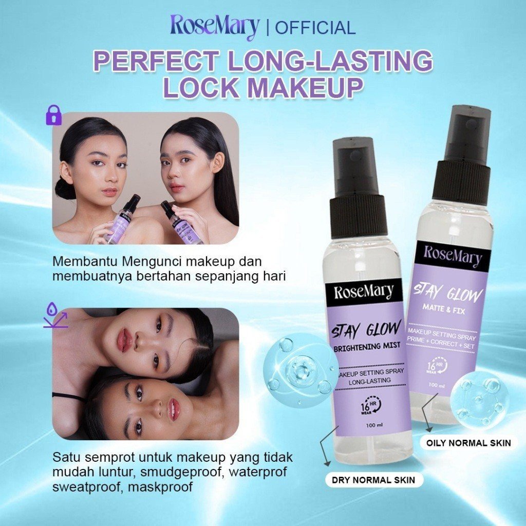 ROSEMARY Stay Glow Matte & Fix MakeUp Setting Spray 100 ML Prime+Correct+Set | Setting Spray | Face Mist - Gambar 6