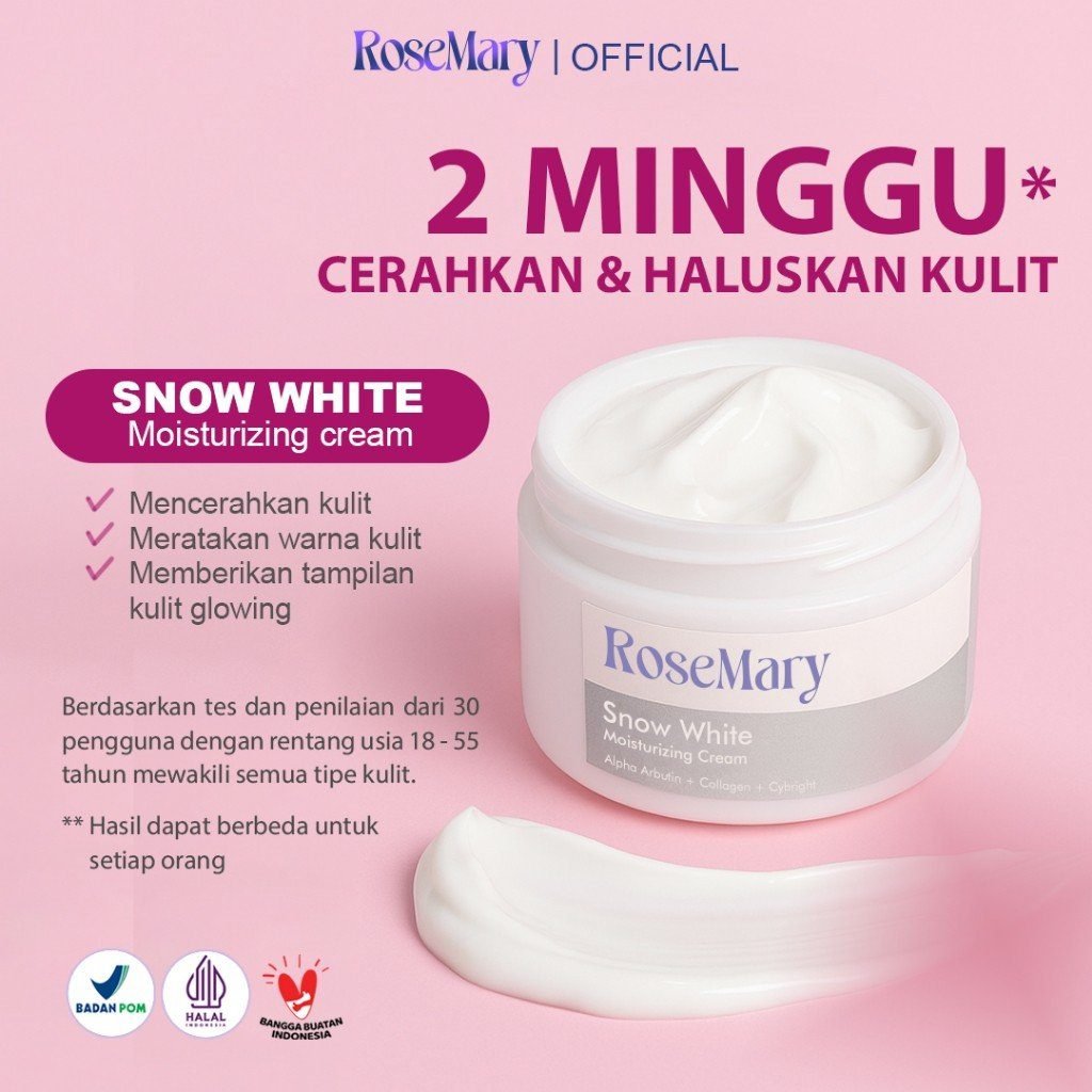 Rosemary Snow White Moisturizing Cream Mencerahkan Melembabkan Atasi Bekas Jerawat Flek Hitam