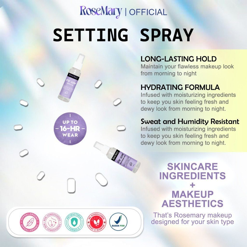 ROSEMARY Stay Glow Matte & Fix MakeUp Setting Spray 100 ML Prime+Correct+Set | Setting Spray | Face Mist - Gambar 9