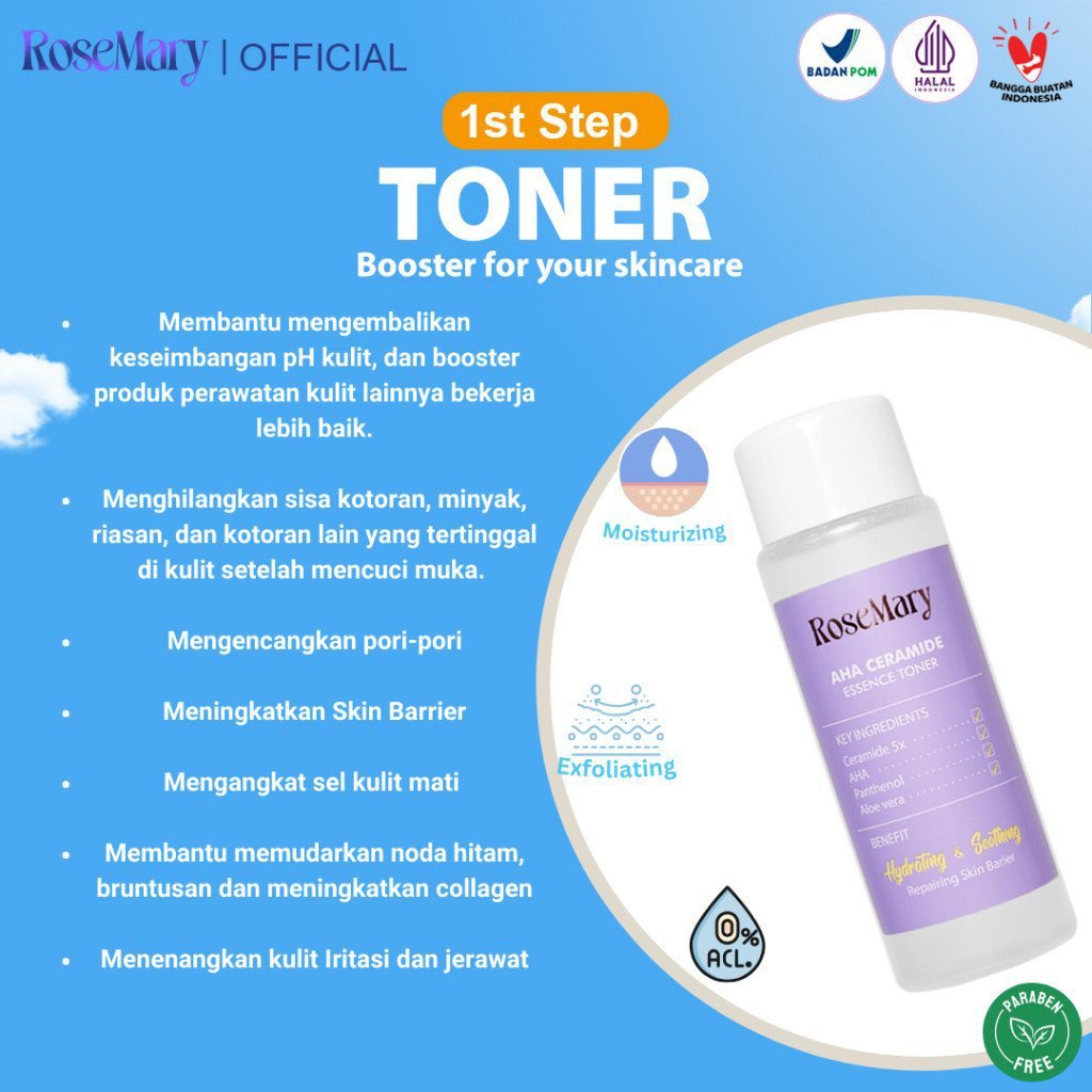 RoseMary 6in1 Skincare Set ACNE BRIGHTENING BARRIER - Toner Serum Moisturizer Sunscreen Powder Spray MAKE UP CEGAH JERAWAT CERAH KULIT GLOWING ANTI AGING REGENERASI TONE UP MASKER - Gambar 6