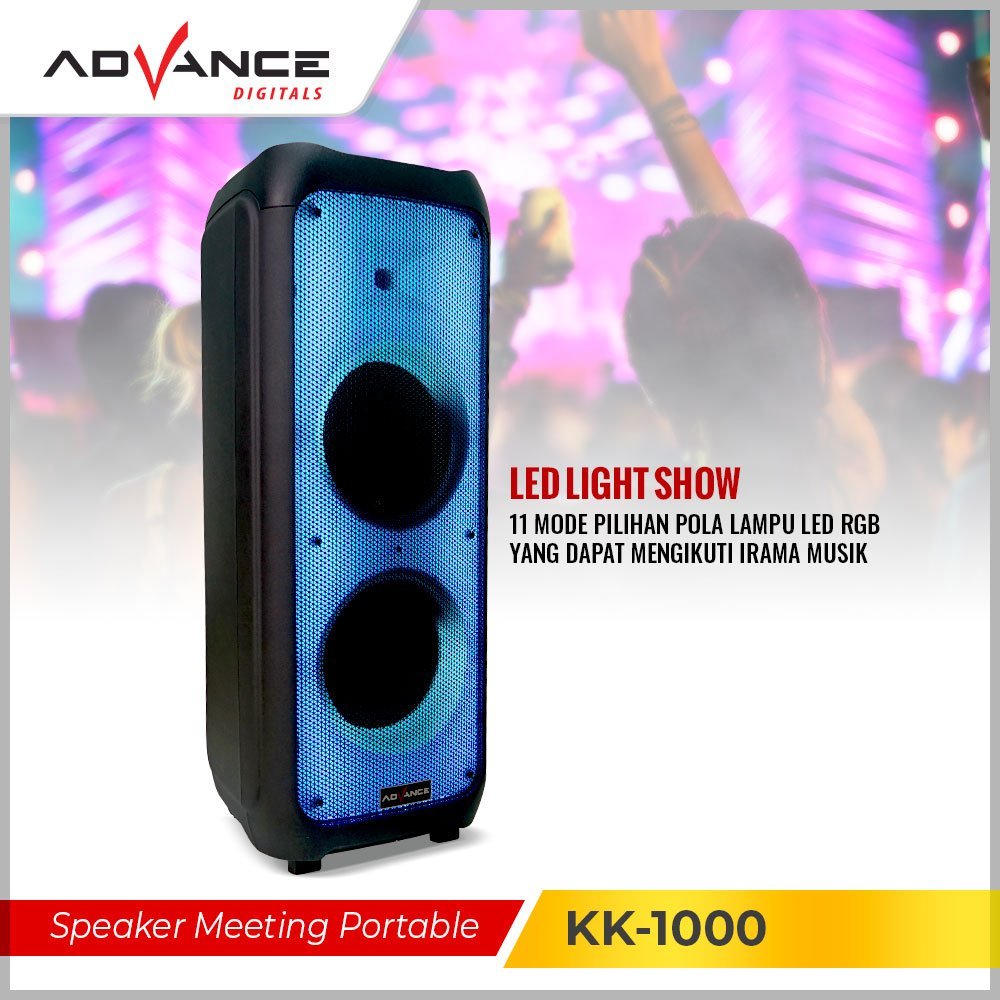 Advance KK-1000 / KK1000 Speaker Portable Karaoke 10"inch Double Lampu Disco X-Bass Gratis 2 Mic wireless - Gambar 5