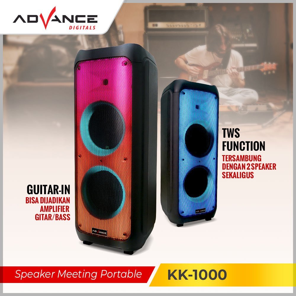 Advance KK-1000 / KK1000 Speaker Portable Karaoke 10"inch Double Lampu Disco X-Bass Gratis 2 Mic wireless - Gambar 2