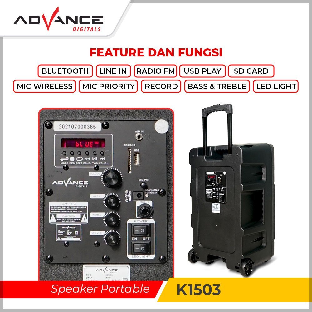 Advance Speaker K1503 NEW Speaker meeting Bluetooth 15 inch Free 2 Mic Wireless - Gambar 5