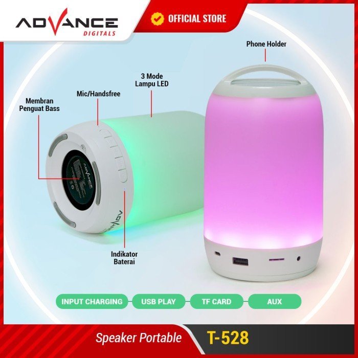 Advance T-528 Speaker TWS Bluetooth Portable Led Light Music - Gambar 2
