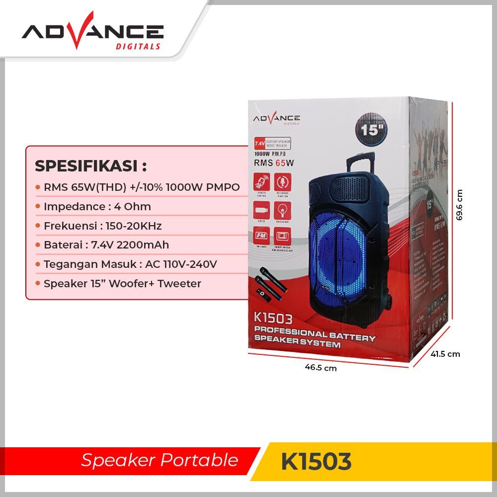 Advance Speaker K1503 NEW Speaker meeting Bluetooth 15 inch Free 2 Mic Wireless - Gambar 6