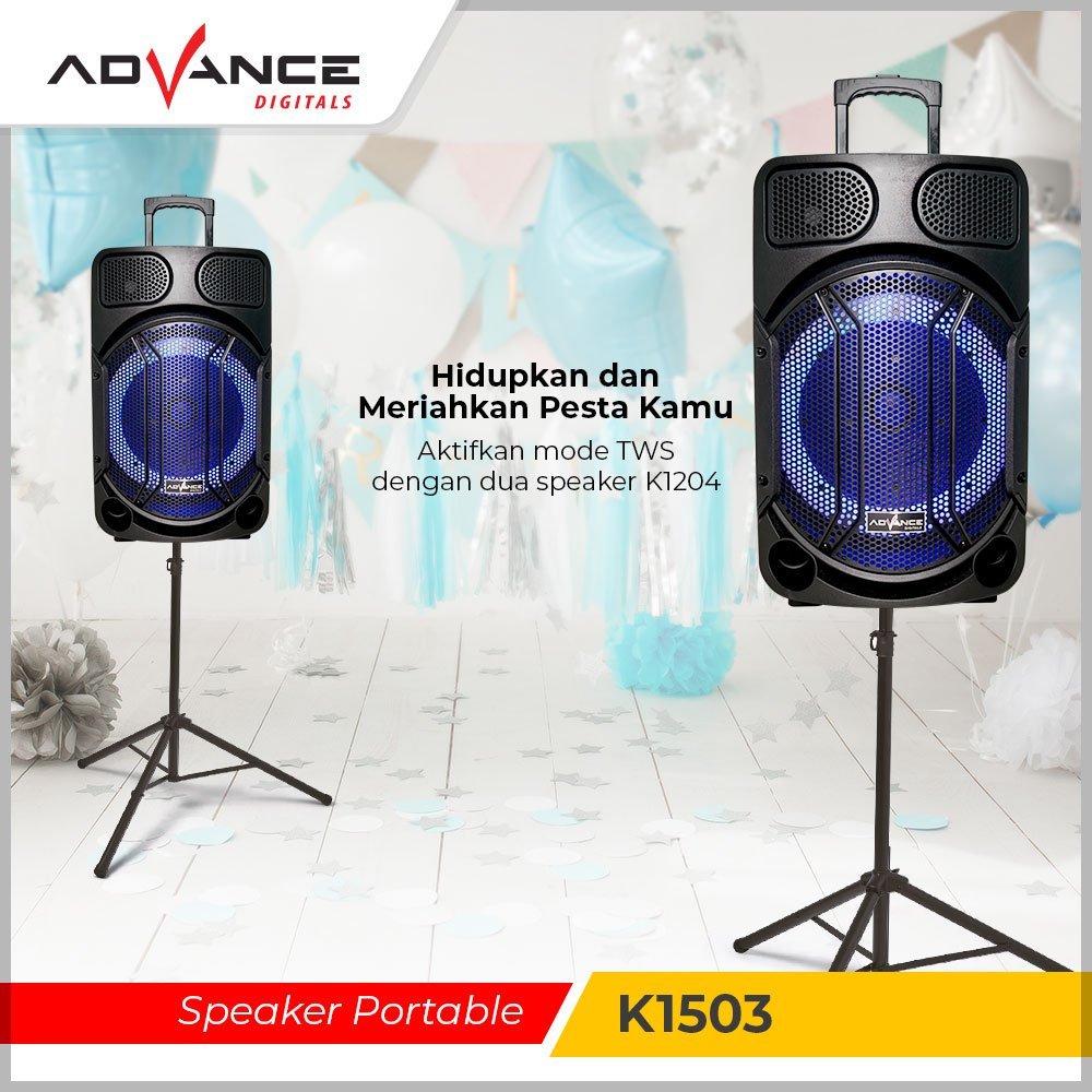 Advance Speaker K1503 NEW Speaker meeting Bluetooth 15 inch Free 2 Mic Wireless - Gambar 2