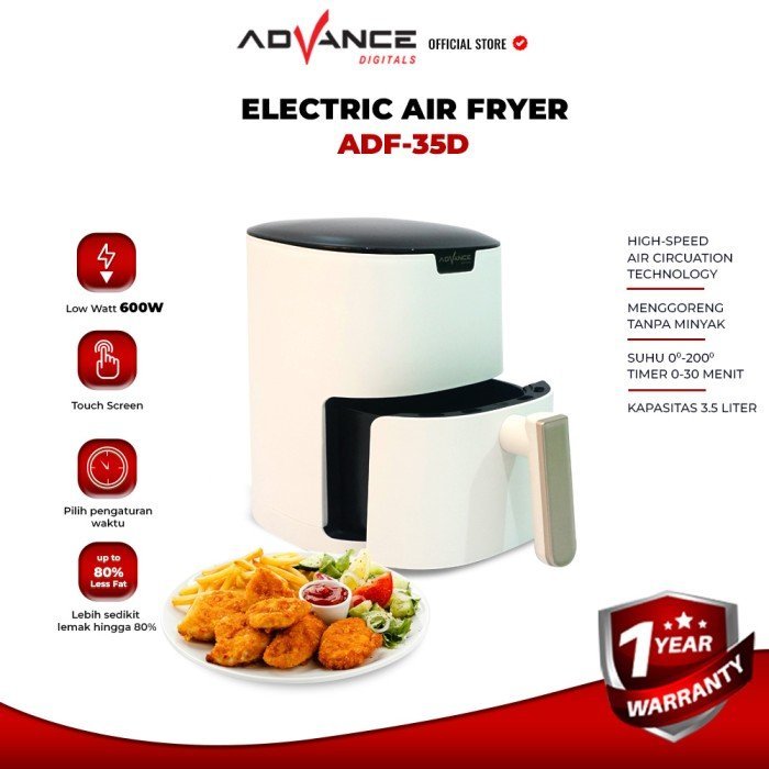 Advance Electric Air Fryer ADF-35D / ADF35D Stainless Wadah 600W 3.5L Garansi Resmi 1 Tahun