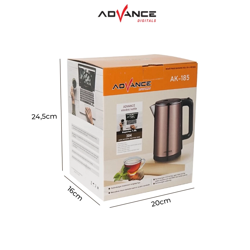 KETEL/ TEKO LISTRIK ADVANCE AK-185 KAPASITAS 1.8 LITER PEMANAS AIR STAINLESS STEEL 304 - Gambar 5