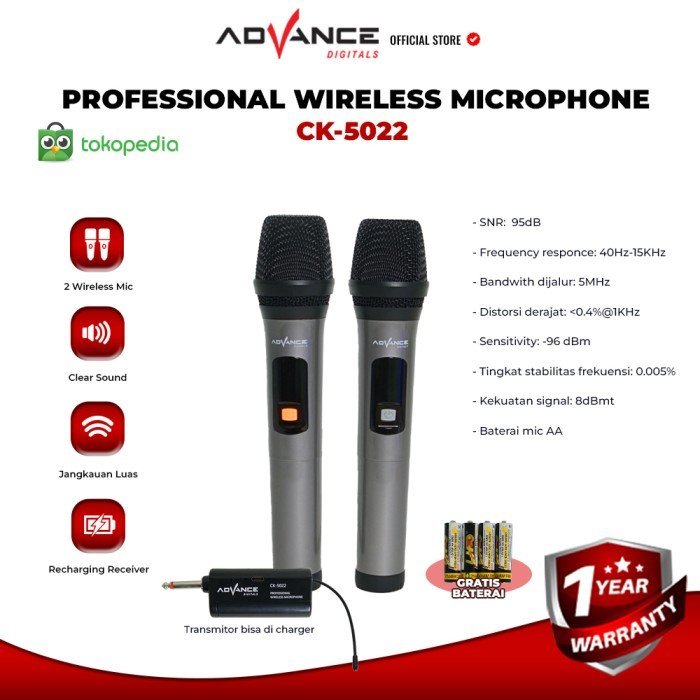 Advance Mic Ck-5022 Microphone Profesional Wireless Dual 2 Mic Duet