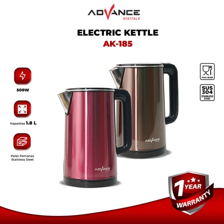 KETEL/ TEKO LISTRIK ADVANCE AK-185 KAPASITAS 1.8 LITER PEMANAS AIR STAINLESS STEEL 304