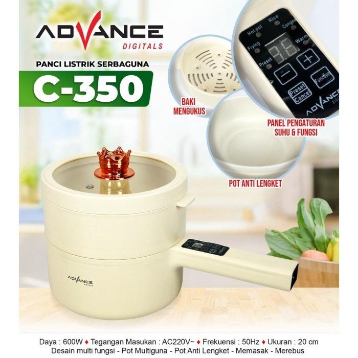 Advance Panci Listrik C-350 / C350 Elektrik Pot Multifungsi Warmer Steamer Cooker Bisa Menggoreng Merebus 600W