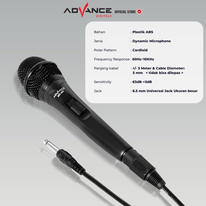 Advance MIC-885 Single Profesional Dynamic Microphone Speaker Kabel - Gambar 4