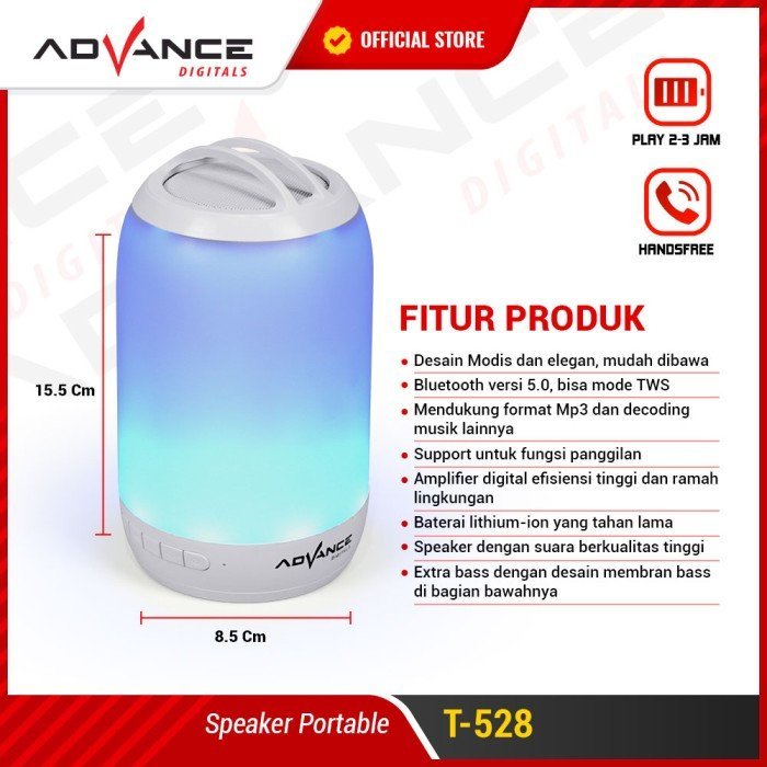 Advance T-528 Speaker TWS Bluetooth Portable Led Light Music - Gambar 3