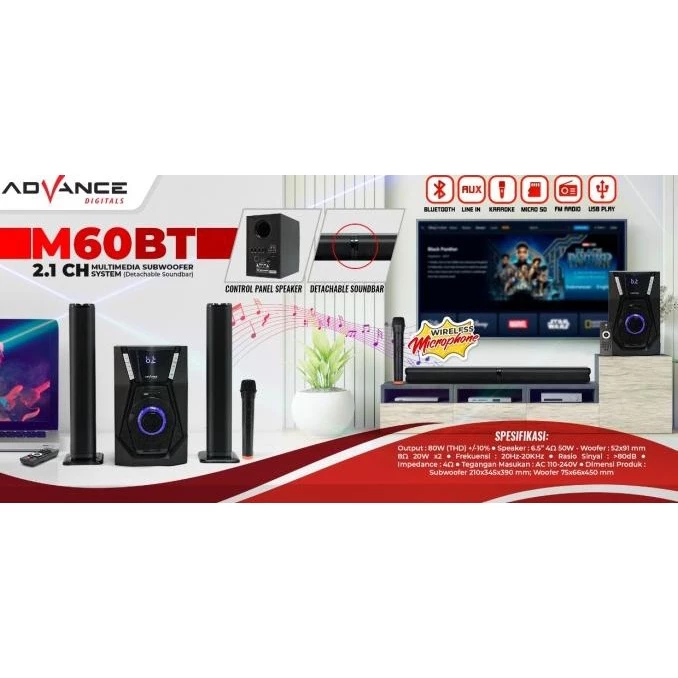 Speaker Advance M60BT M 60 BT 60BT SPEAKER AKTIV MULTIMEDIA SOUNDBAR BLUETOOTH /SUBWOOFER 2IN1 - Gambar 3