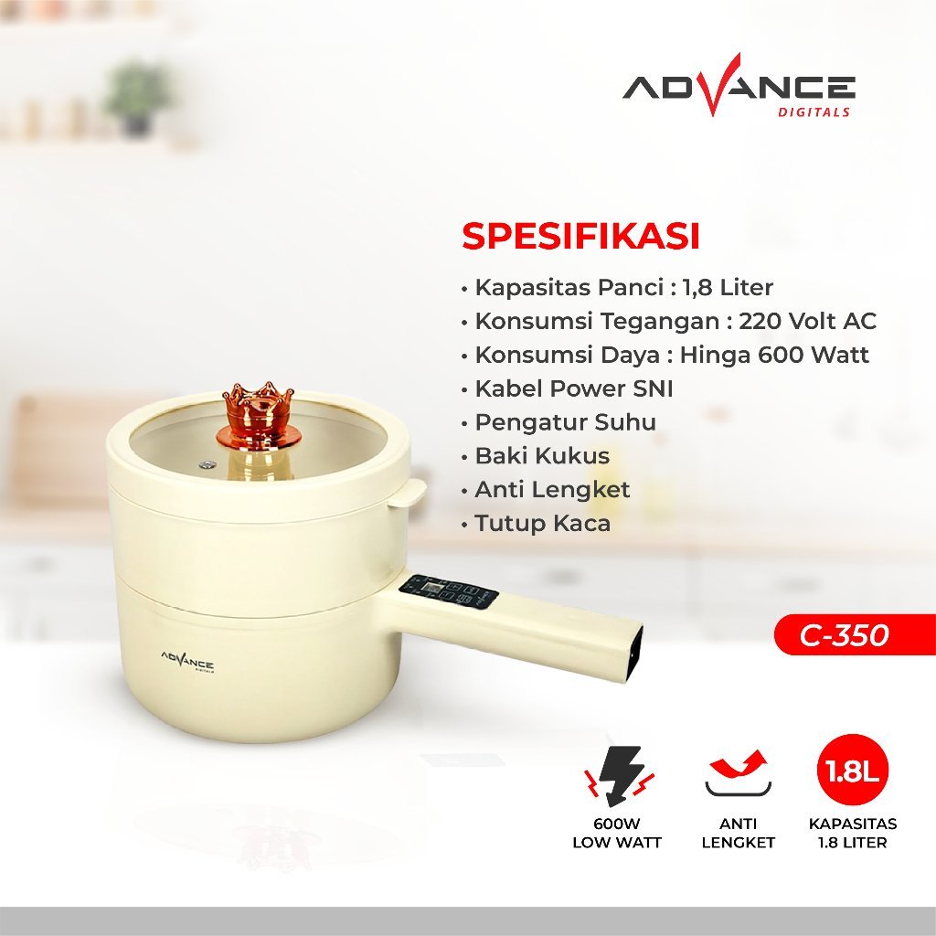 Advance Panci Listrik C-350 / C350 Elektrik Pot Multifungsi Warmer Steamer Cooker Bisa Menggoreng Merebus 600W - Gambar 4