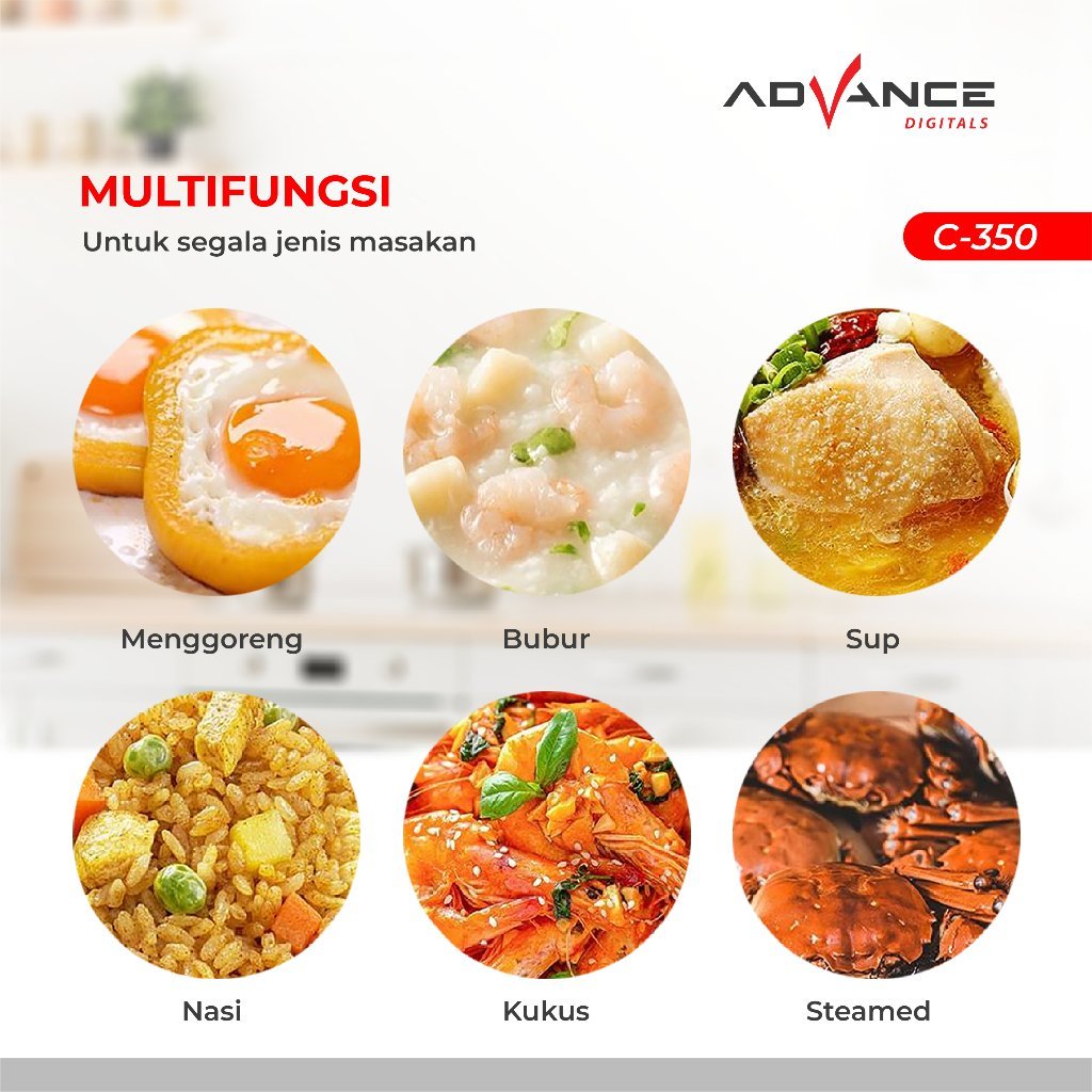 Advance Panci Listrik C-350 / C350 Elektrik Pot Multifungsi Warmer Steamer Cooker Bisa Menggoreng Merebus 600W - Gambar 6