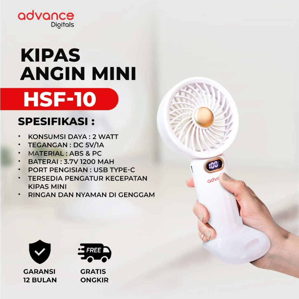 Advance Kipas Angin Mini Turbo HSF-10 High-speed Display LED Adjustable Fan Garansi Resmi 1 Tahun - Gambar 3