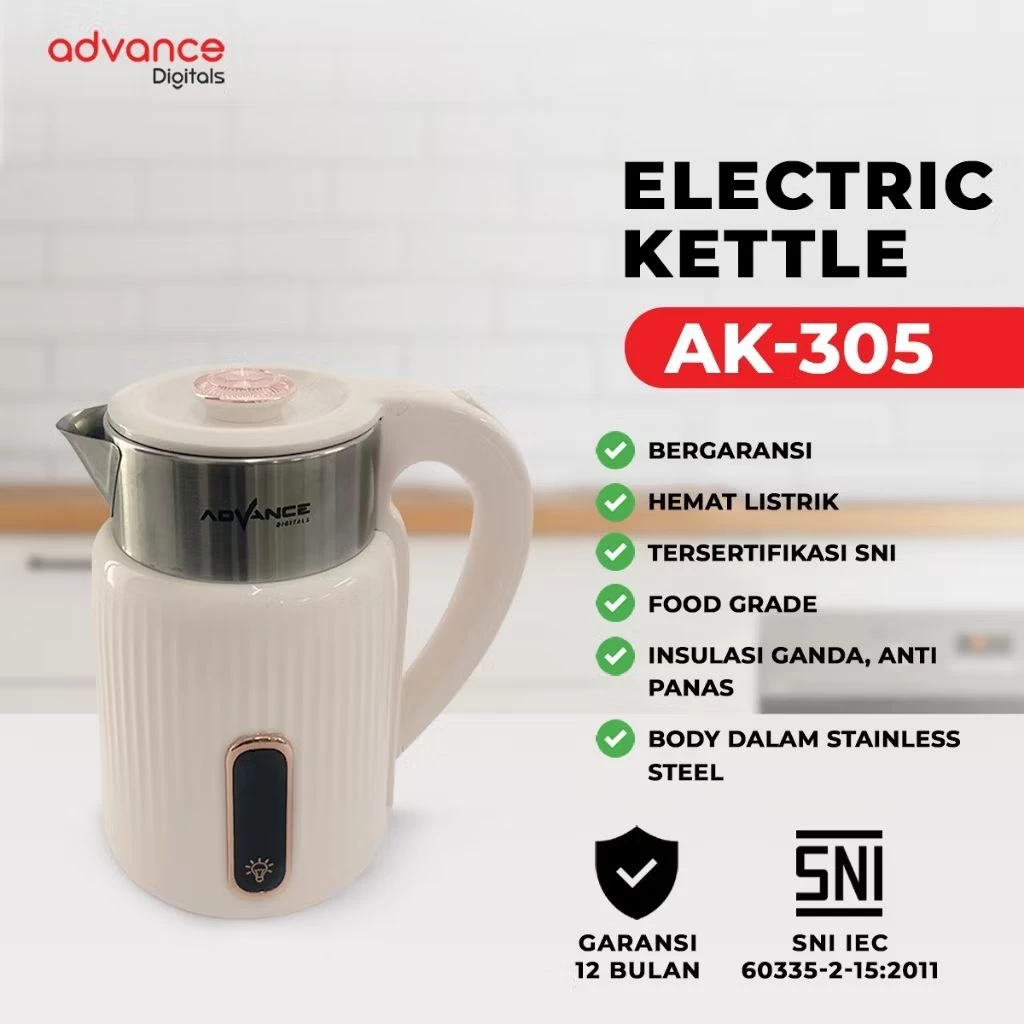 Ketel / Teko Listrik Advance AK-305 Pemanas Air Kapasitas 2 Liter Garansi Resmi 1 Tahun - Gambar 2
