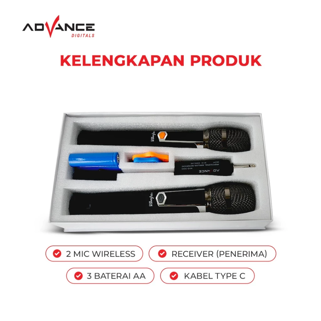 Advance MIC-303 Dual Professional Microphone Wireless Reduce Noice Jack 6,5mm Garansi Resmi 1 Tahun - Gambar 3