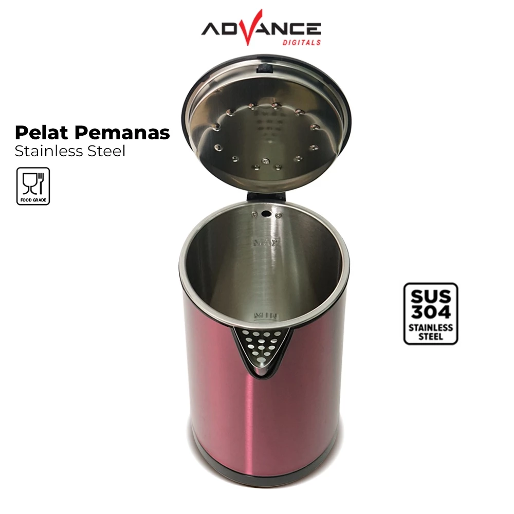 KETEL/ TEKO LISTRIK ADVANCE AK-185 KAPASITAS 1.8 LITER PEMANAS AIR STAINLESS STEEL 304 - Gambar 4