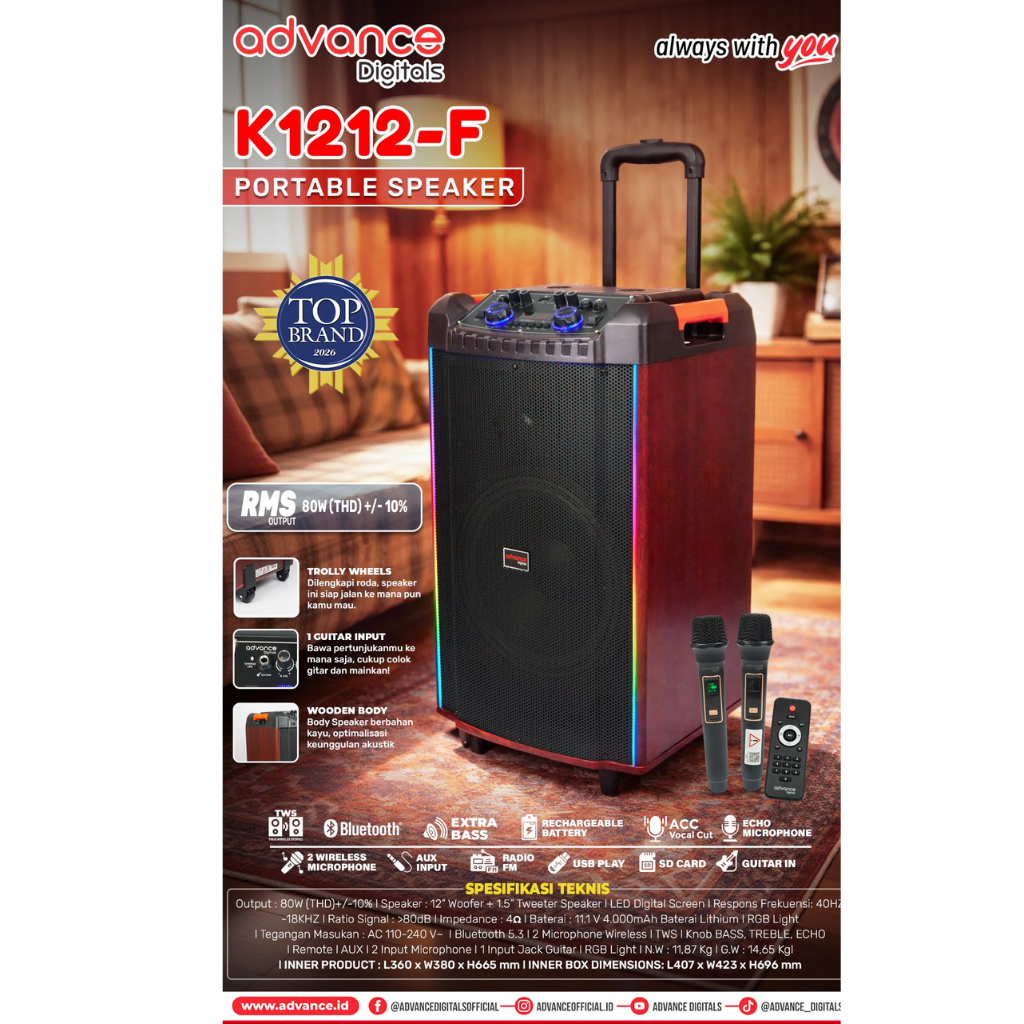 Speaker Advance Portable Karaoke K1212-F