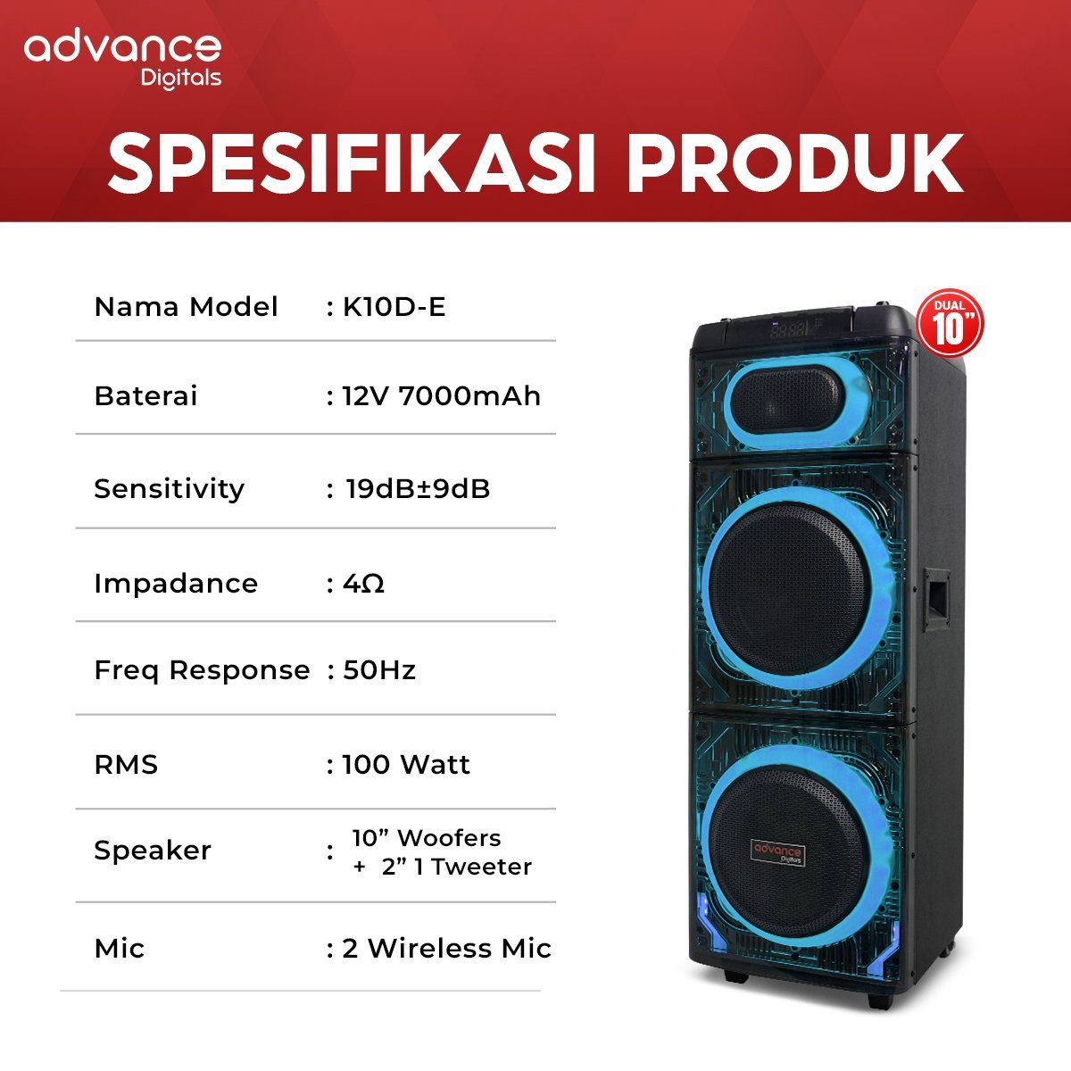 Advance K10D-E Speaker Bluetooth Portable Suara Jernih Bass - Gambar 4
