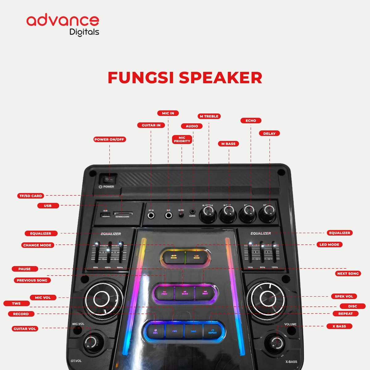 Advance K10D-E Speaker Bluetooth Portable Suara Jernih Bass - Gambar 5