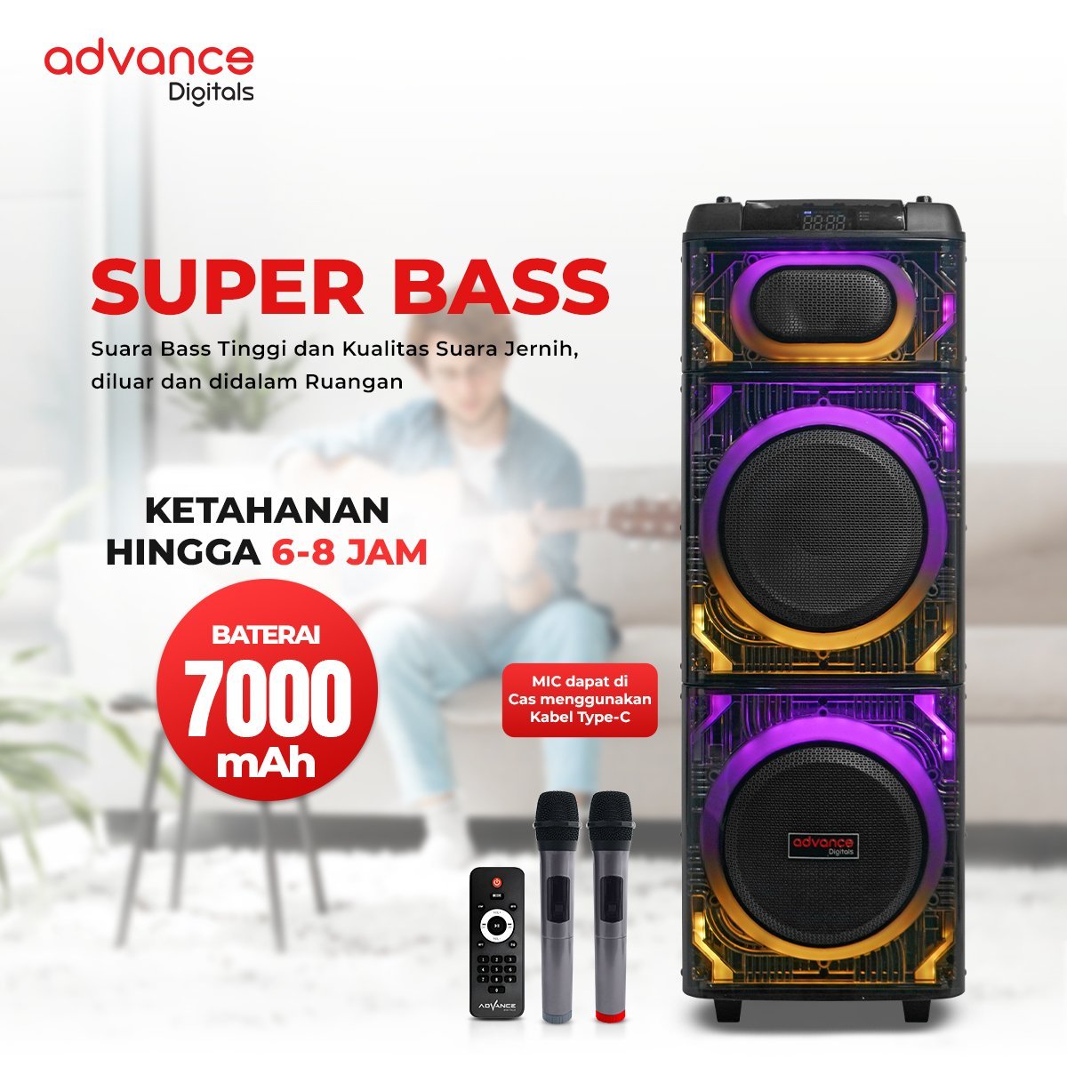 Advance K10D-E Speaker Bluetooth Portable Suara Jernih Bass - Gambar 6