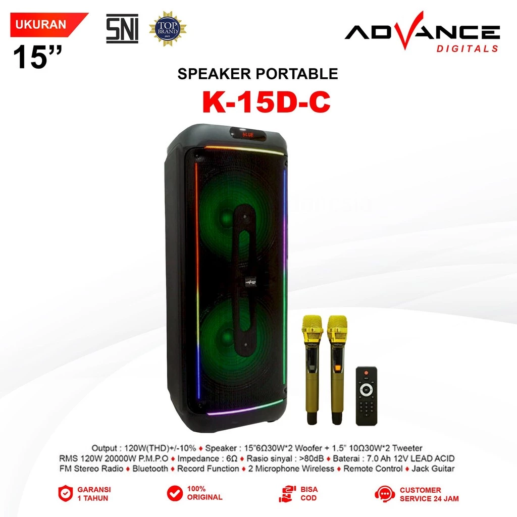Advance K15D-C Speaker Professional Battery System 15" Double 2 Mic Wireless Input Gitar Baterai 7000 mAh - Gambar 4