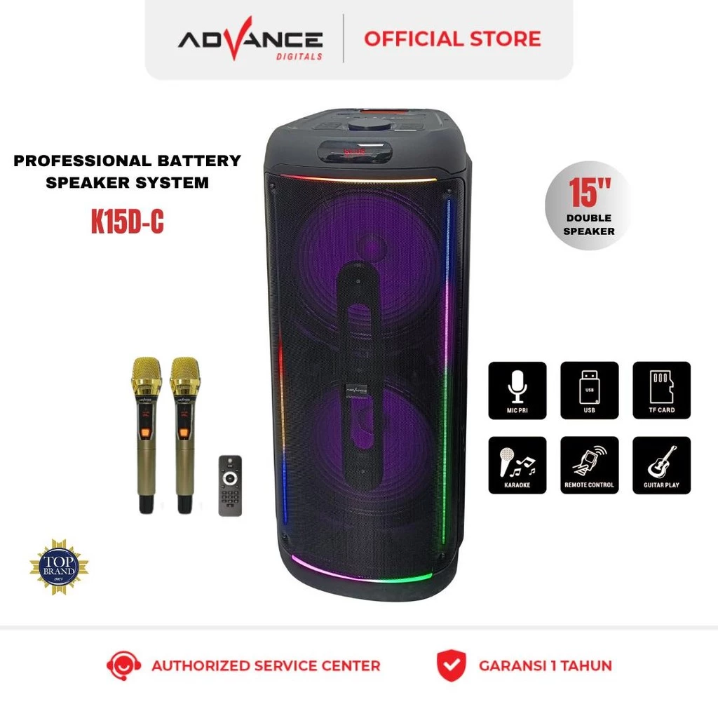 Advance K15D-C Speaker Professional Battery System 15" Double 2 Mic Wireless Input Gitar Baterai 7000 mAh - Gambar 5