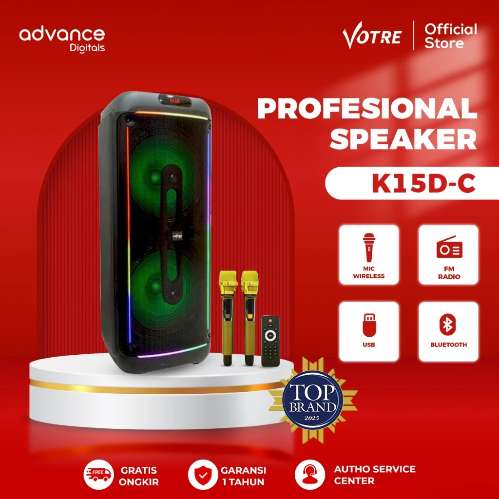 Advance K15D-C Speaker Professional Battery System 15" Double 2 Mic Wireless Input Gitar Baterai 7000 mAh