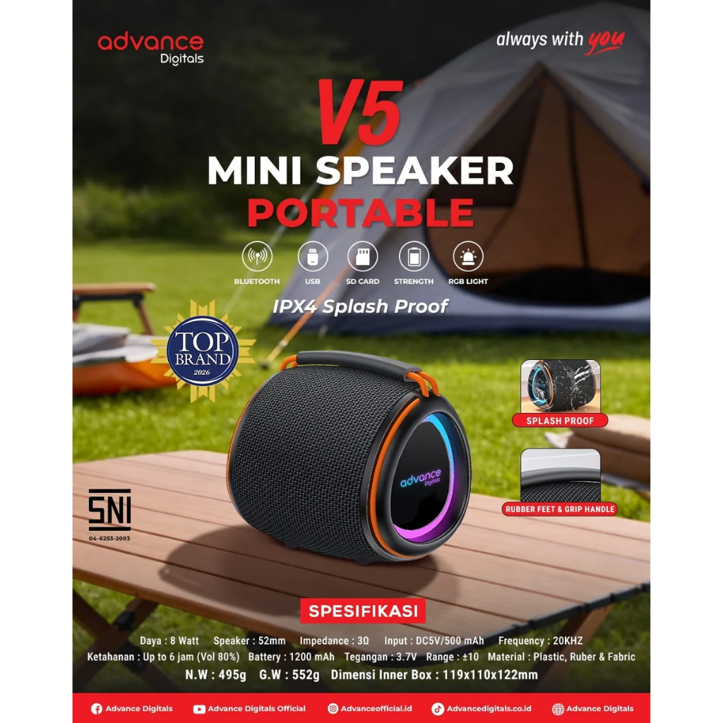 Advance Speaker Bluetooth Portable V-5 ( V5 ) New