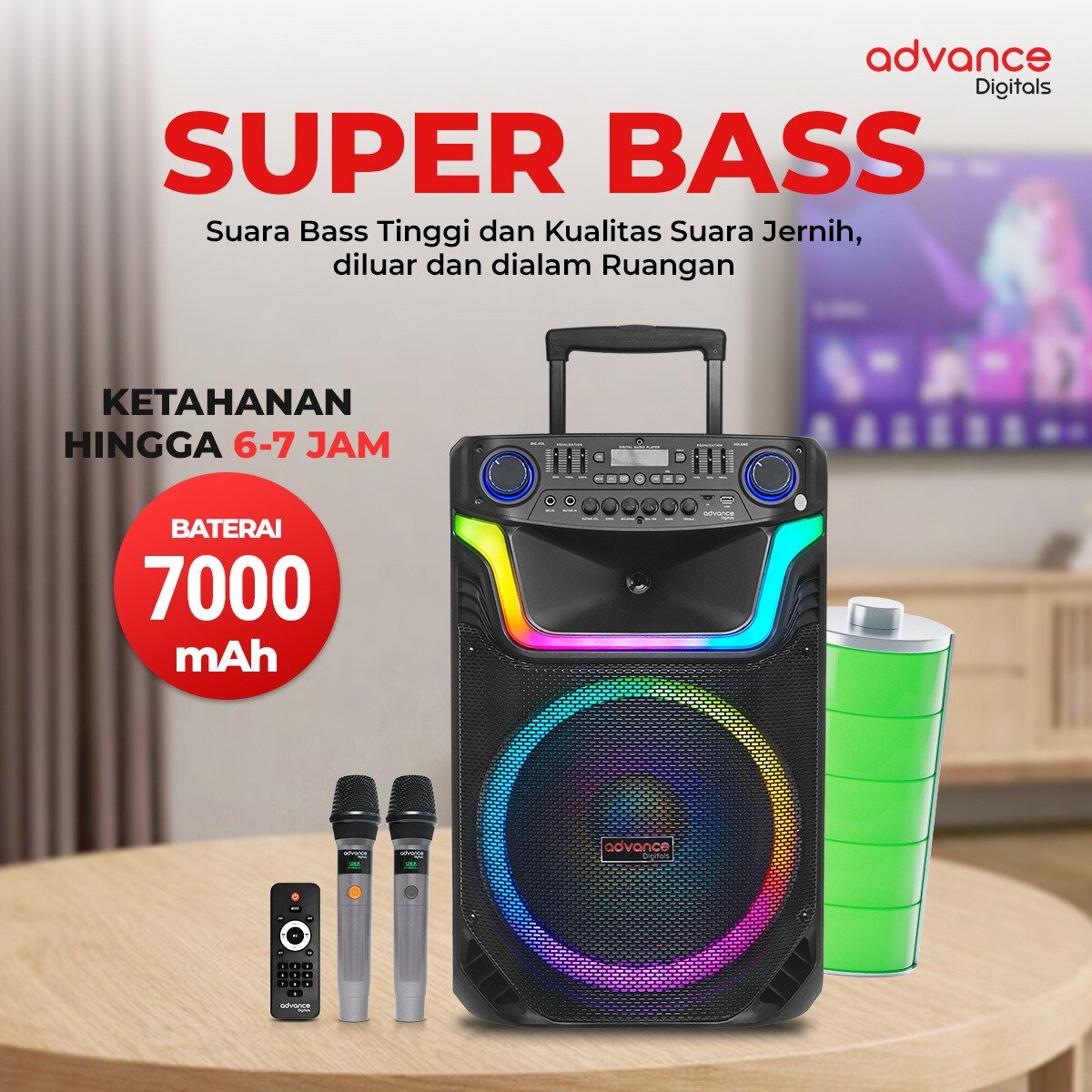 Advance Speaker Bluetooth K1512-N Portable Wireless Speaker Bass Kuat - Gambar 4