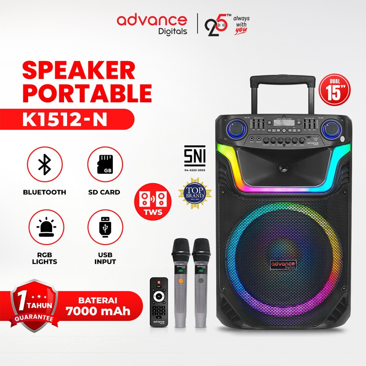 Advance Speaker Bluetooth K1512-N Portable Wireless Speaker Bass Kuat