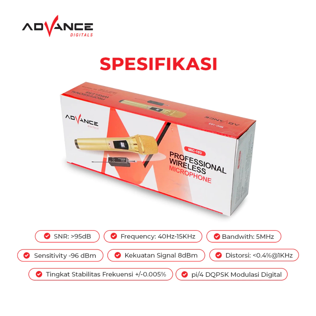 Advance Mic103 Microphone Profesional Mic Wireless Gold Bisa di Charger Garansi 1 tahun - Gambar 3