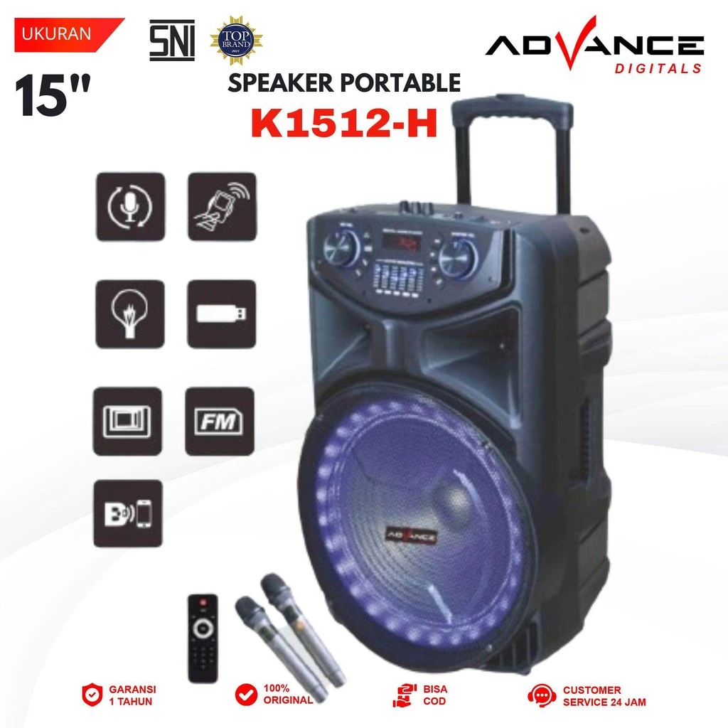 ADVANCE K1512-H Speaker Bluetooth 15 inch 2 Mic Wireless Indoor/Outdoor Garansi Resmi 12 Bulan - Gambar 2