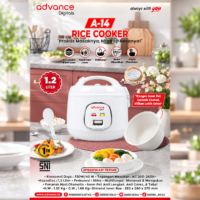 Rice Cooker Advance Digitals A-14 1,2 Liter Ceramic Coated dengan Steamer Tray