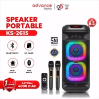 ADVANCE KS-2615 Speaker Karaoke Portable Dual 6.5 Inch 60W Bluetooth Dual Mic Wireless RGB